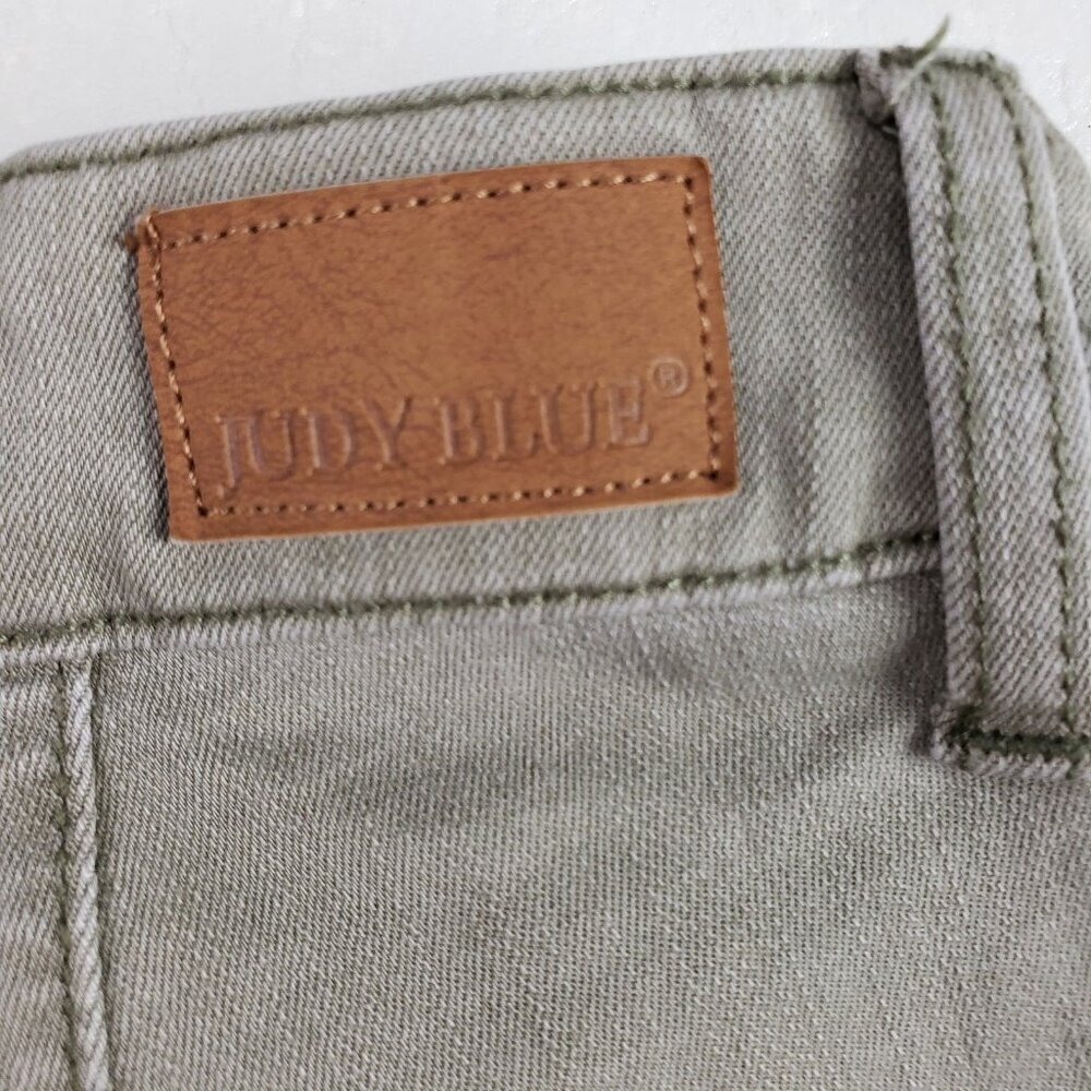 Judy Blue High Rise Jean Shorts Womens 1XL Green Stretch 5" Inseam Cut Off - Picture 6 of 10